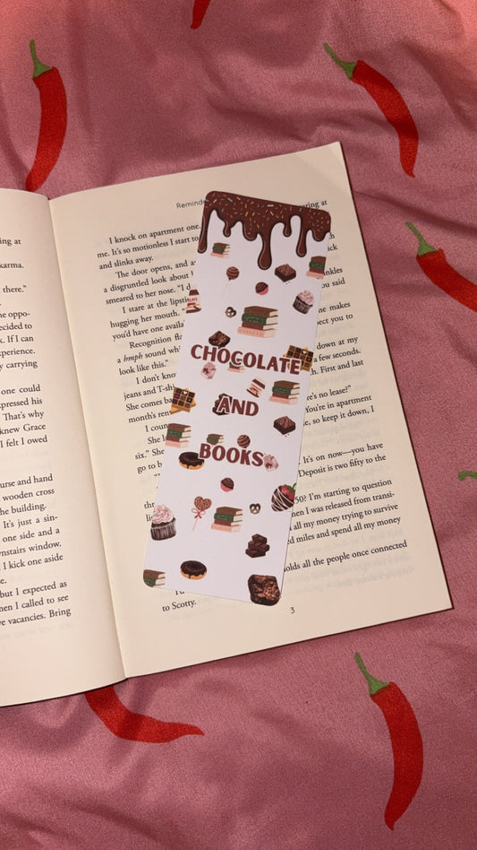 Chocolate and books quote bookmark