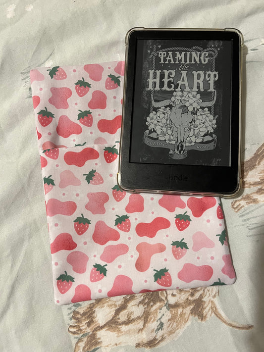 Pink strawberry cow print kindle sleeve
