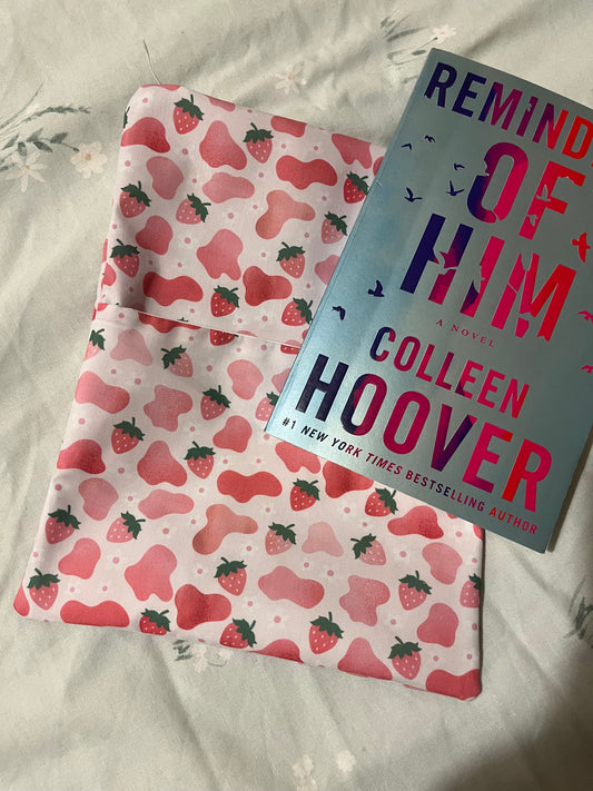 Pink strawberry cow print book sleeve